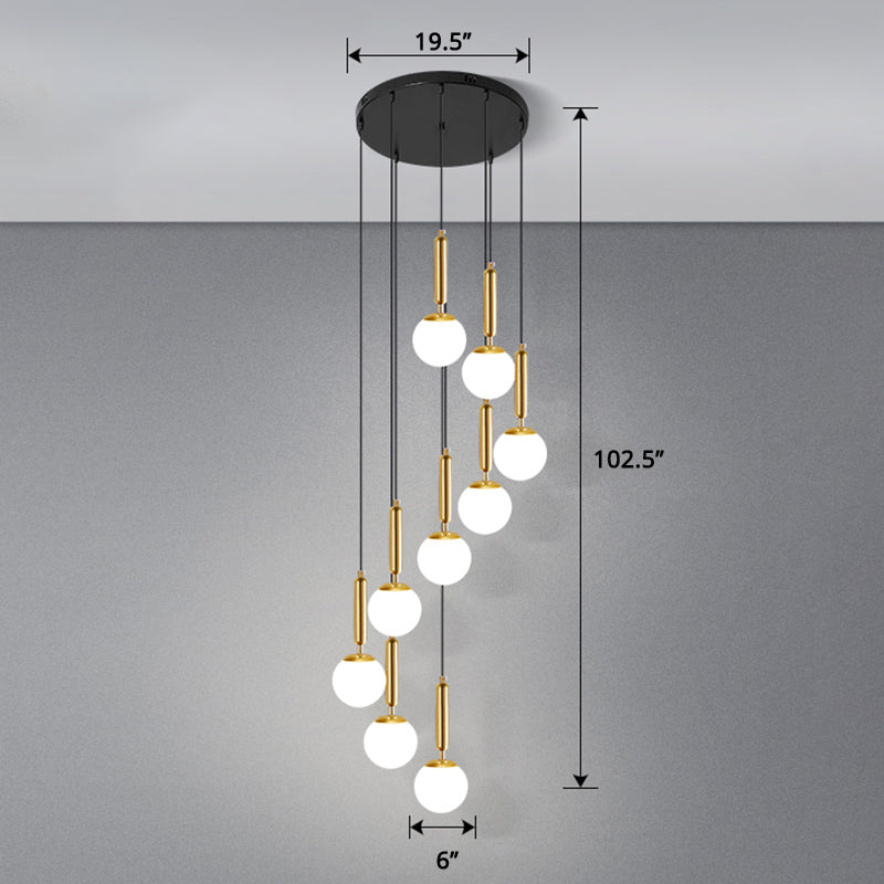 Globe Stairs Multi Lamp Ceiling Light - Cream Glass Modern Pendant Fixture
