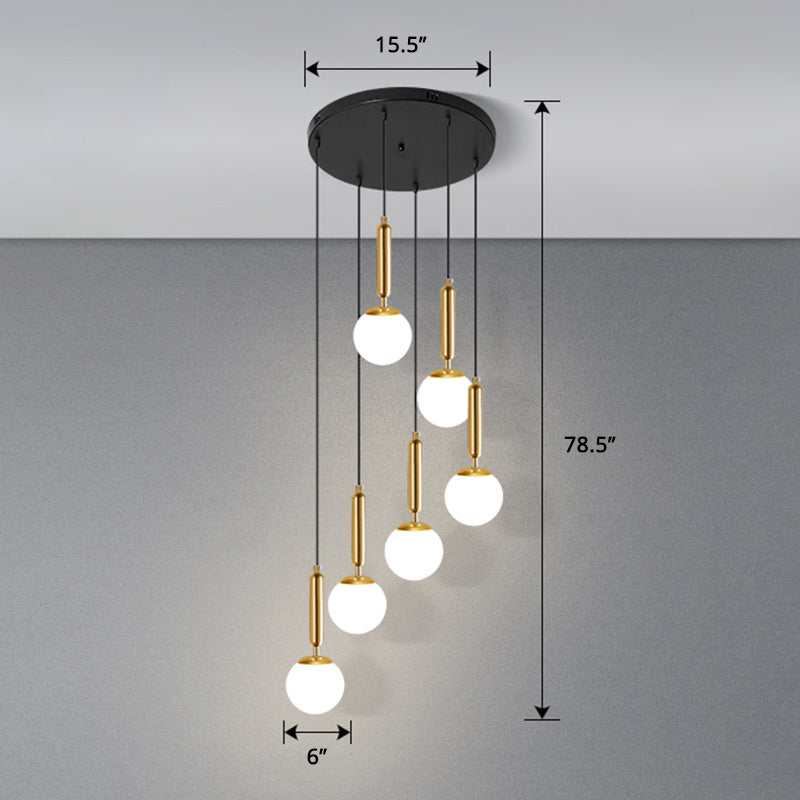 Globe Stairs Multi Lamp Ceiling Light - Cream Glass Modern Pendant Fixture