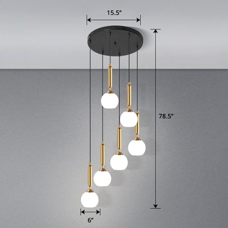 Globe Stairs Multi Lamp Ceiling Light - Cream Glass Modern Pendant Fixture