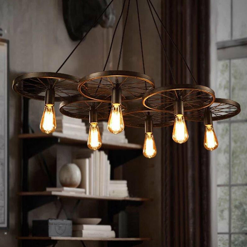 Lampe suspendue industrielle en forme de roue de chariot en métal | Luminaire suspendu multiple