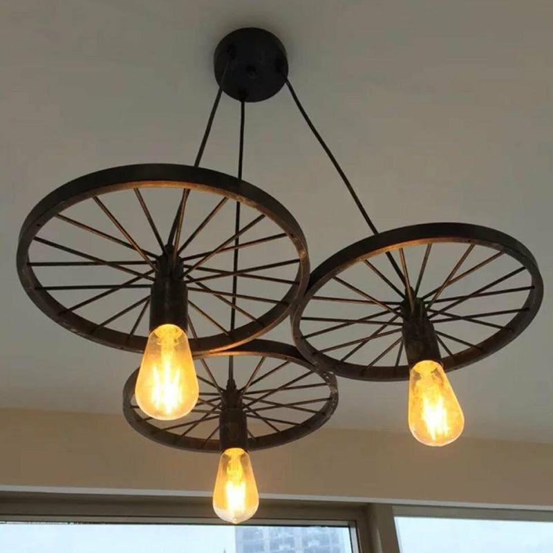 Lampe suspendue industrielle en forme de roue de chariot en métal | Luminaire suspendu multiple