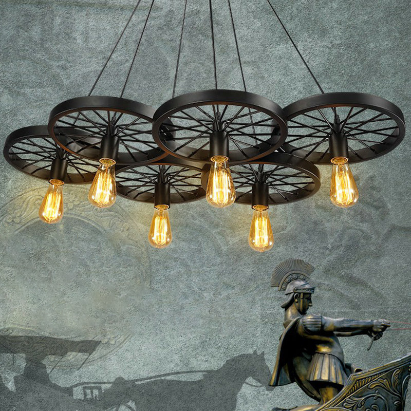 Lampe suspendue industrielle en forme de roue de chariot en métal | Luminaire suspendu multiple