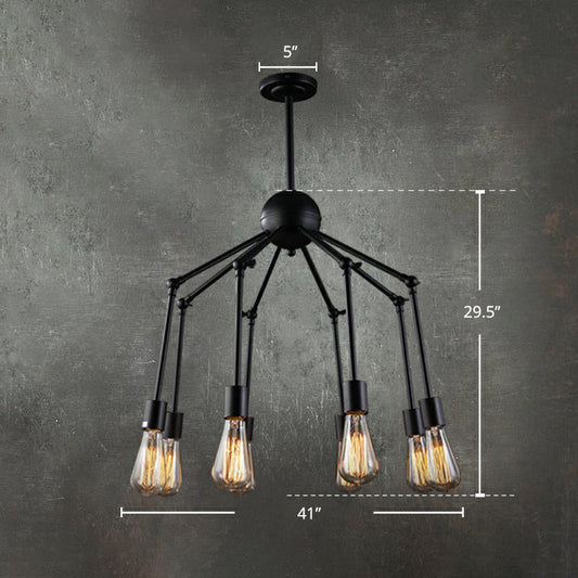 Lustre à ampoules apparentes en fer - Lampe suspendue de restaurant de style loft avec bras pivotant en noir