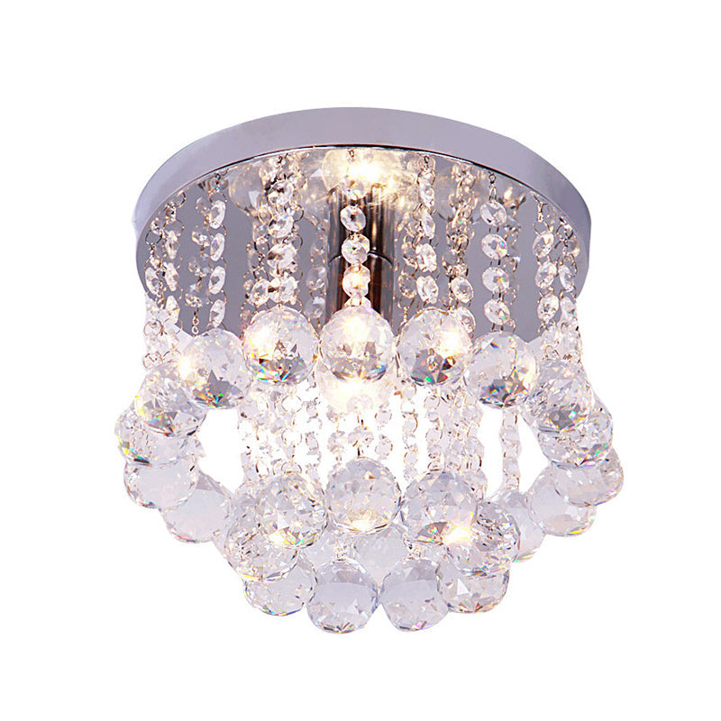 Modern Chrome Finish Flushmount Ceiling Light with Crystal Drops