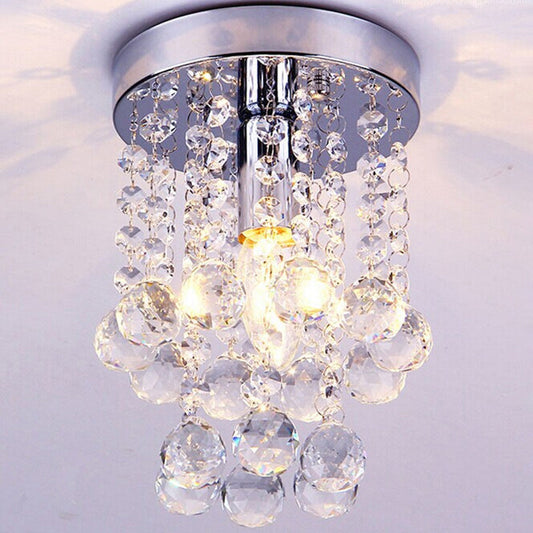 Modern Chrome Finish Flushmount Ceiling Light with Crystal Drops