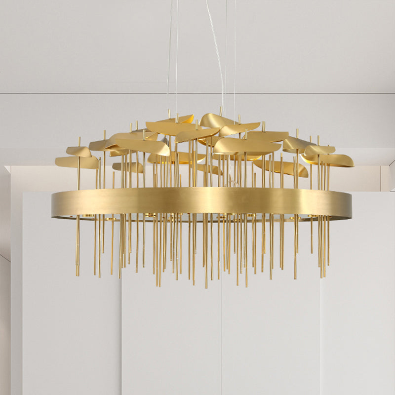Modern Gold Leaf Suspension Chandelier for Dining Room