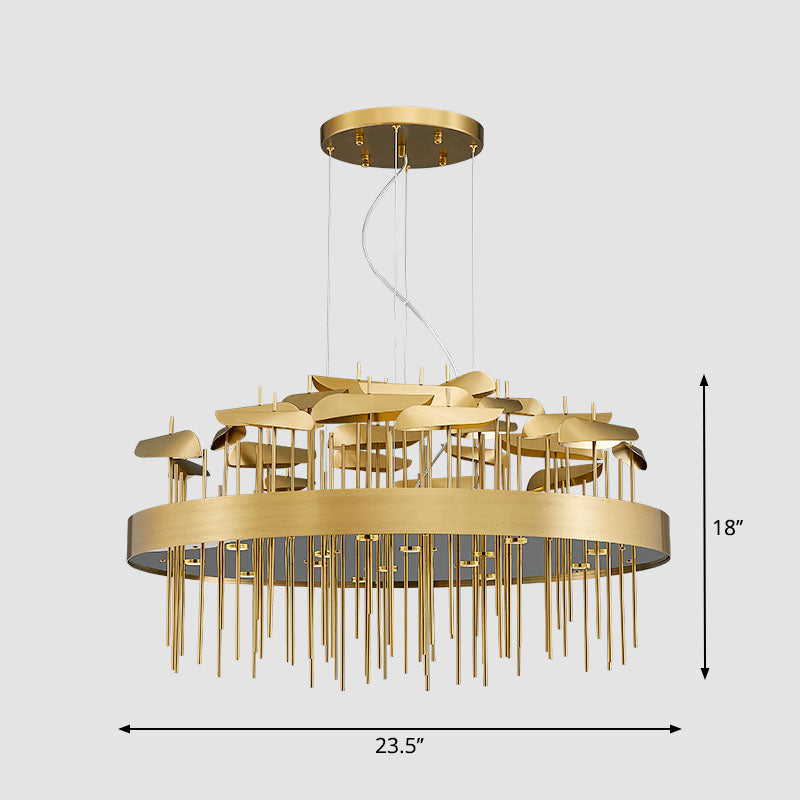 Modern Gold Leaf Suspension Chandelier for Dining Room