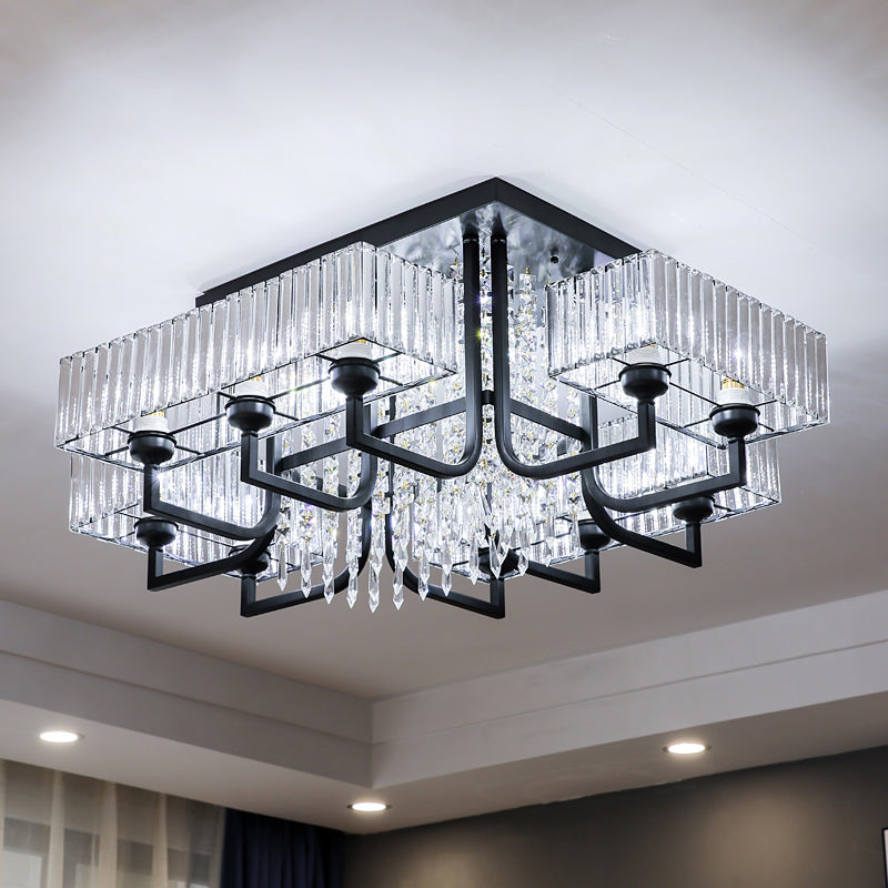 Plafonnier semi-encastré en cristal prismatique moderne en noir pour salon
