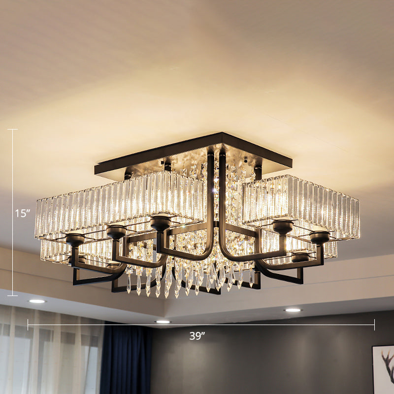 Plafonnier semi-encastré en cristal prismatique moderne en noir pour salon