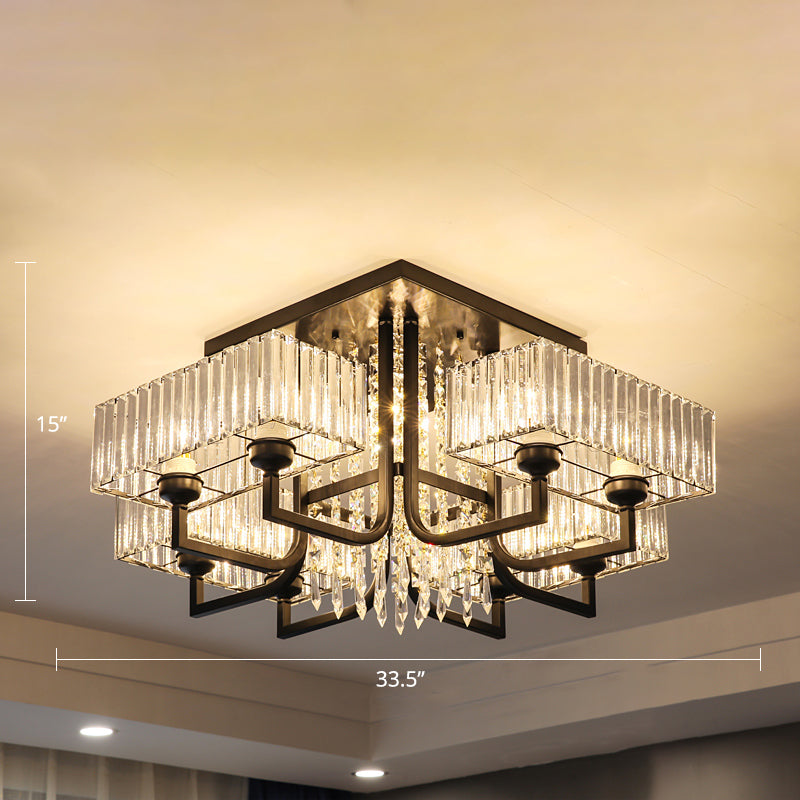 Plafonnier semi-encastré en cristal prismatique moderne en noir pour salon