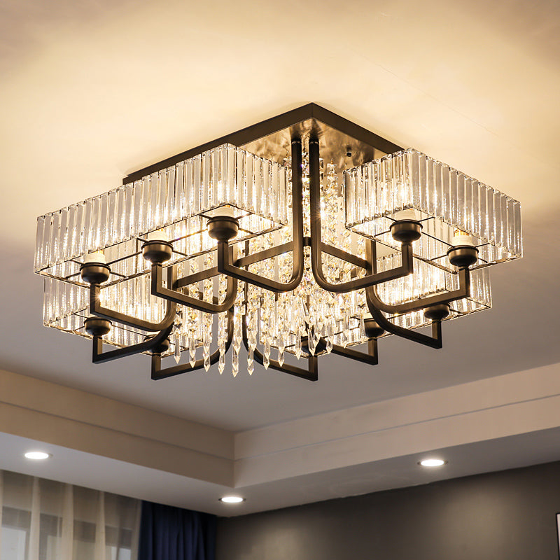 Plafonnier semi-encastré en cristal prismatique moderne en noir pour salon