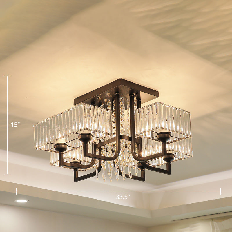 Plafonnier semi-encastré en cristal prismatique moderne en noir pour salon
