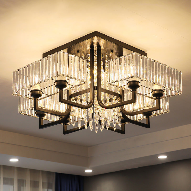 Plafonnier semi-encastré en cristal prismatique moderne en noir pour salon