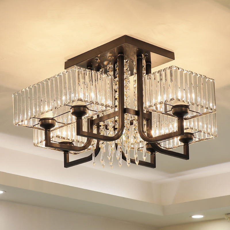 Plafonnier semi-encastré en cristal prismatique moderne en noir pour salon