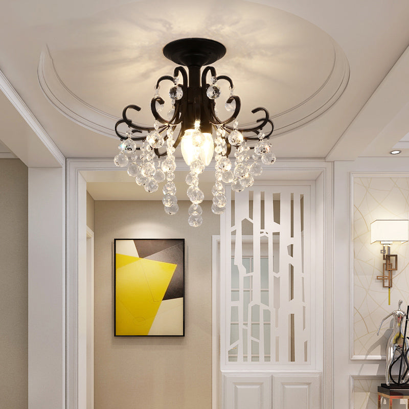 Vintage Swirl Crystal Semi-Mount Ceiling Light (Black) - 3-Bulb for Foyer
