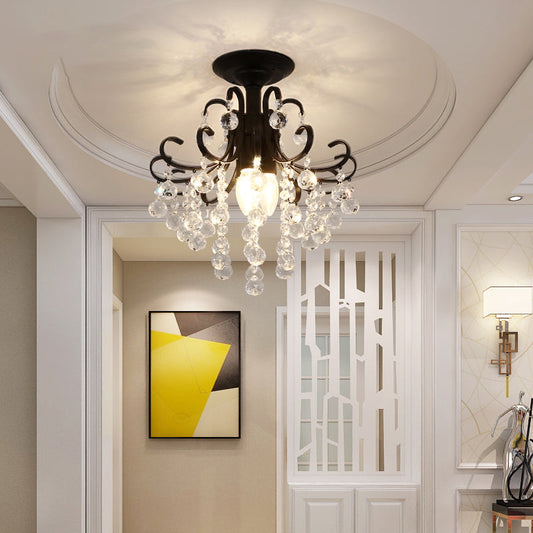 Vintage Swirl Crystal Semi-Mount Ceiling Light (Black) - 3-Bulb for Foyer