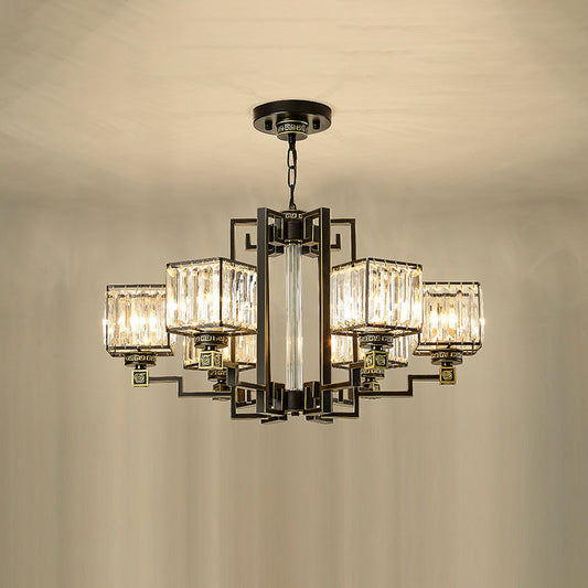 Black Tri-Sided Glass Chandelier With Traditional Cubic Pendant Lighting 6 /