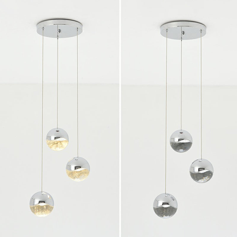 Modern Chrome LED Pendant Light for Restaurants with Clear Glass Globes