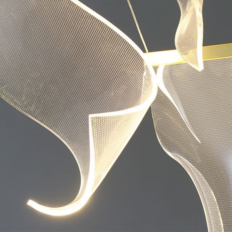 Art Deco Multi-Light Pendant with Clear Acrylic Curl and LED for Dining Room