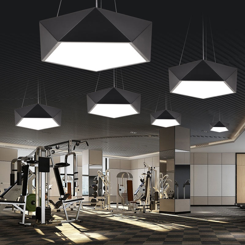 Modern Black Pentagon Led Hanging Light Fixture For Office Ceiling Chandelier / 16.5 Warm