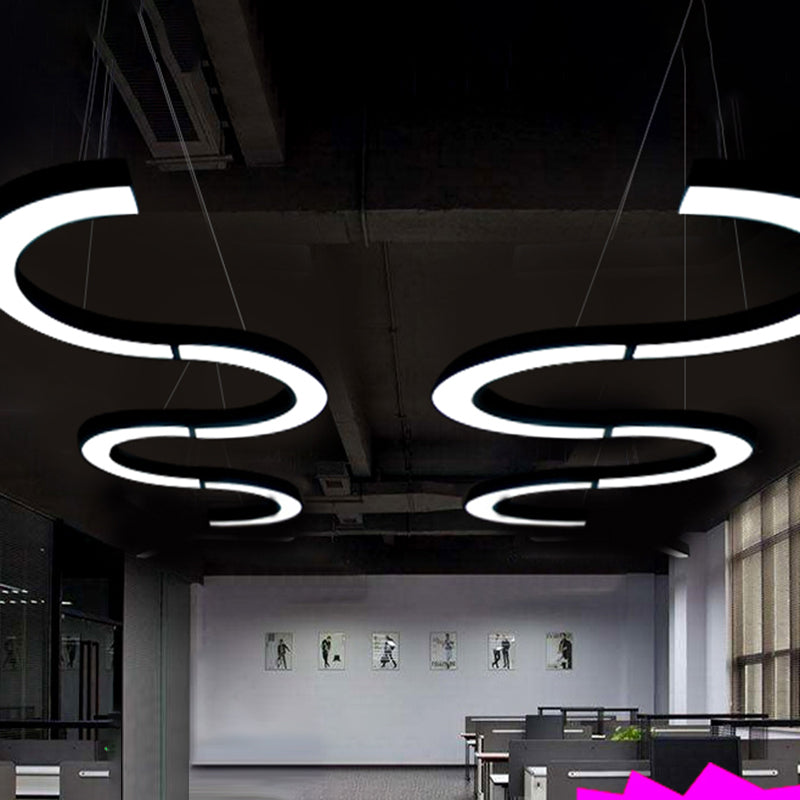 Office Ceiling Chandelier: Black Acrylic Led Pendant Light Fixture With C-Shaped Design / 16