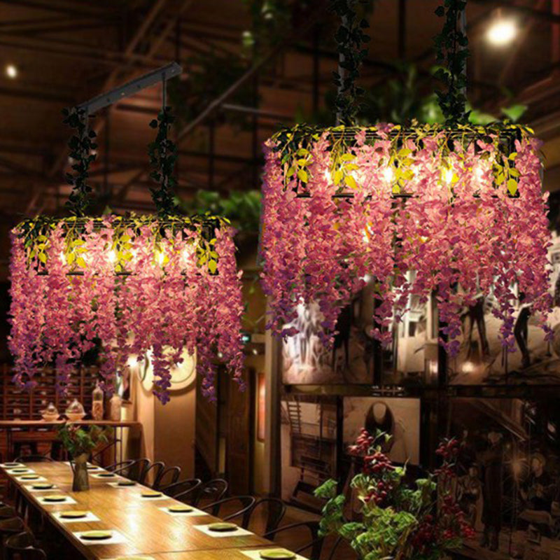 Rustic Metal Ceiling Pendant Light With Artificial Plant Décor Perfect For Restaurants Pink / 37.5
