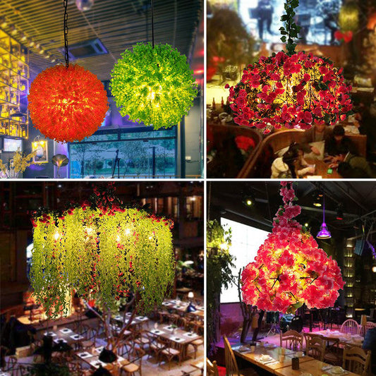 Iron Cage Suspension Light Farmhouse Pendant With Fake Plant Decor - 1 Bulb Bistro Drop