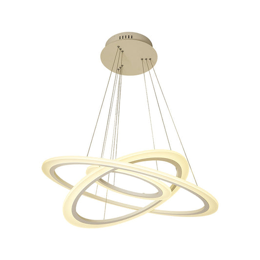 Minimalist White Led Pendant Chandelier For Dining Room - Simple Style Circle Design