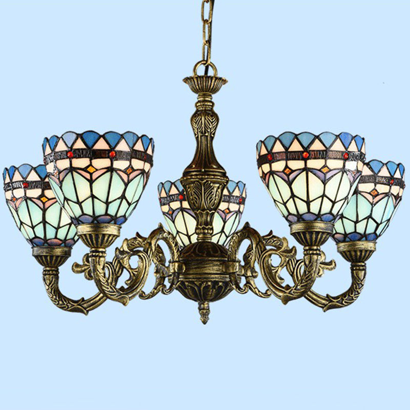 Handcrafted Stained Glass Chandelier with Bronze Finish - Perfect for Dining Room Ceiling