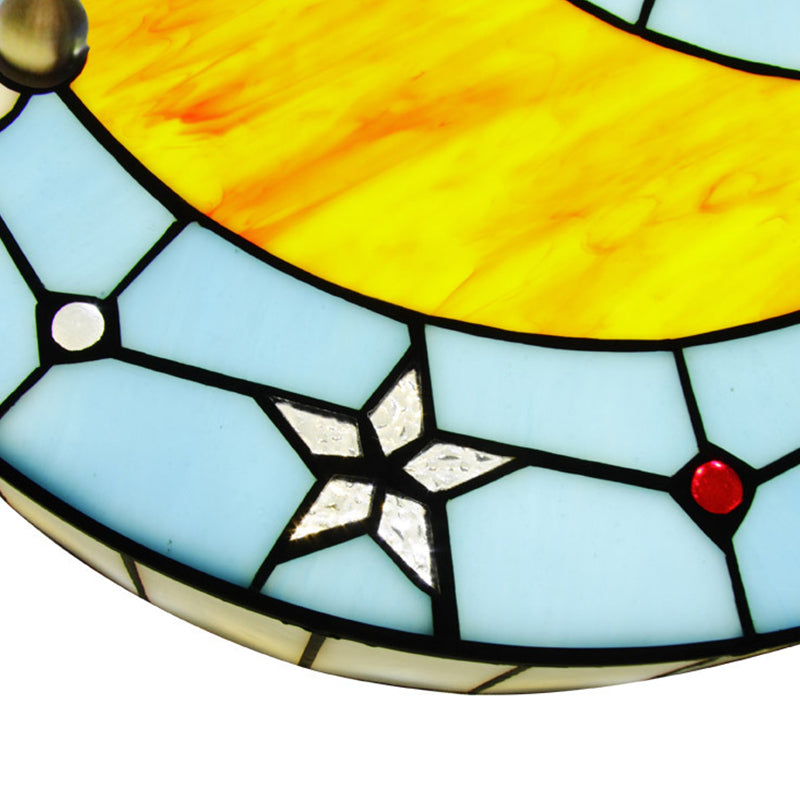 Blue Baroque Glass Ceiling Lamp: Hand-Crafted Round Flush Mount Light for Bedroom