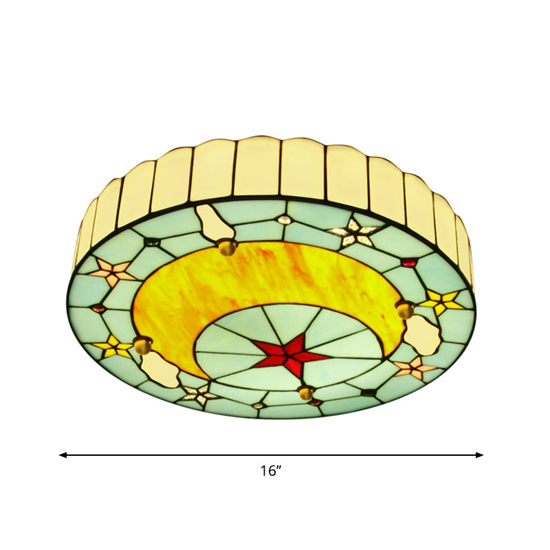 Blue Baroque Glass Ceiling Lamp: Hand-Crafted Round Flush Mount Light for Bedroom