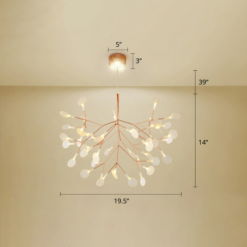 Rose Gold LED Leaf Chandelier: Stainless Steel Minimalist Hanging Lamp for Restaurants