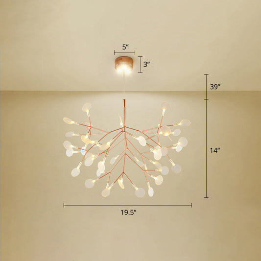 Rose Gold LED Leaf Chandelier: Stainless Steel Minimalist Hanging Lamp for Restaurants