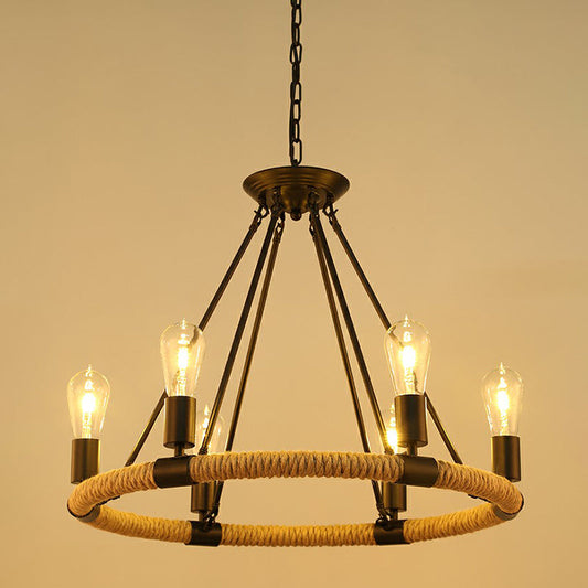 Lustre suspendu en corde de Manille noire Farmhouse - Plafonnier suspendu