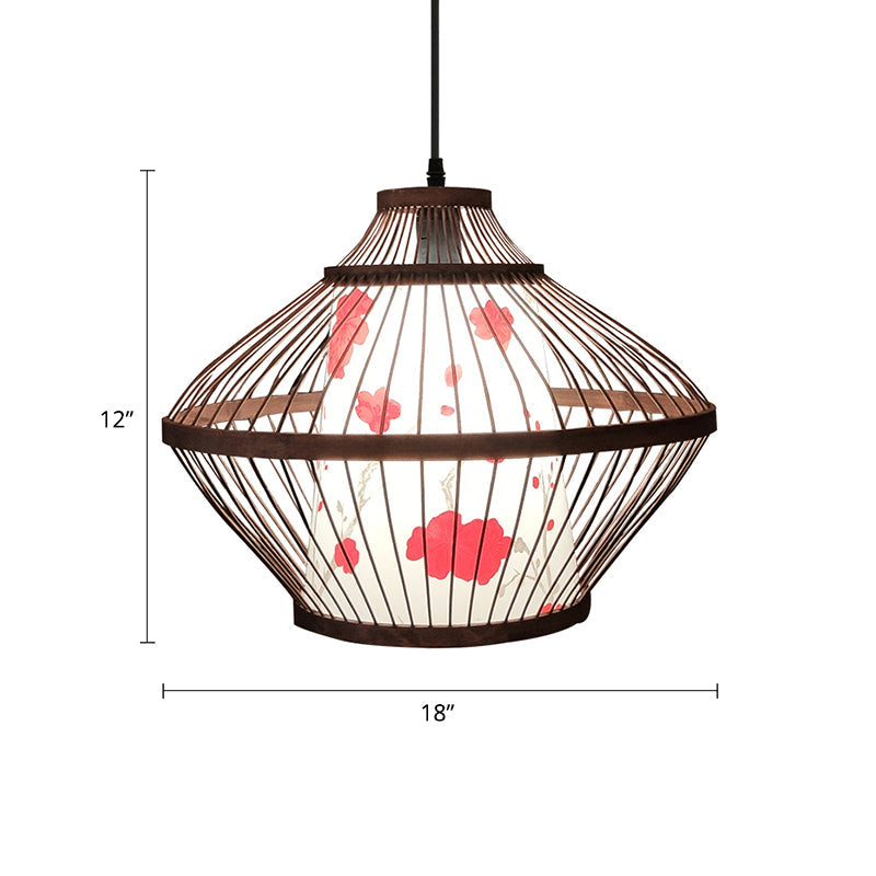 Chinese Bamboo Conical Hanging Lamp - Tea Room Pendant Light
