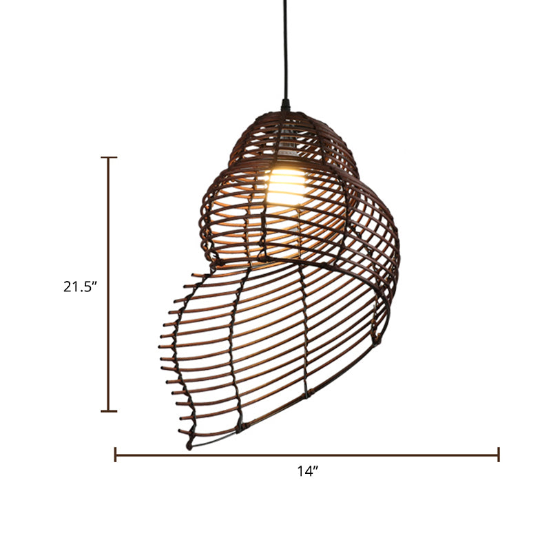 Bamboo Spiral Shell Pendant Light Fixture - Single Hanging Asian-Inspired For Restaurants