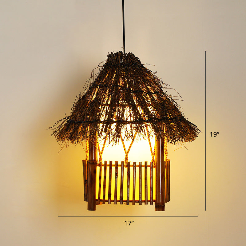 House-Shaped Bamboo Pendant Lamp - Asian Restaurant Hanging Light Fixture