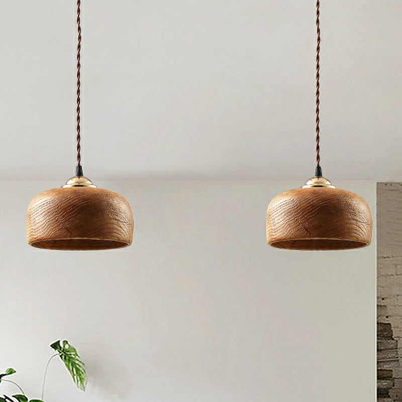 Nordic Wooden-Bowl Pendant Light - Single-Bulb Restaurant Suspension Lamp