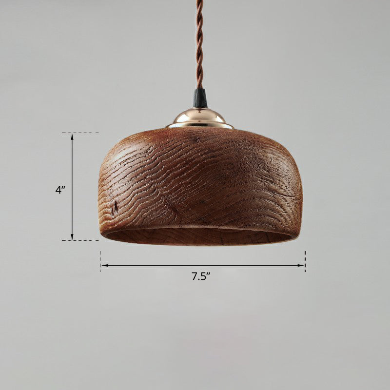 Nordic Pendant Lamp with Wooden Bowl Shade - Single-Bulb Restaurant Suspension Light