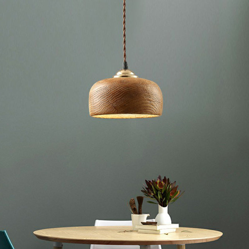 Nordic Pendant Lamp with Wooden Bowl Shade - Single-Bulb Restaurant Suspension Light
