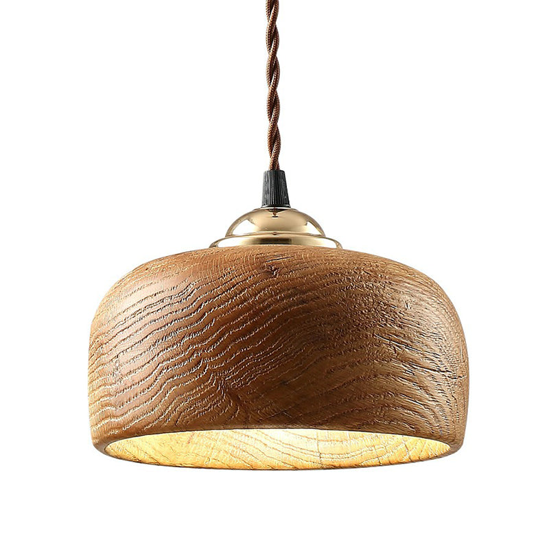 Nordic Pendant Lamp with Wooden Bowl Shade - Single-Bulb Restaurant Suspension Light