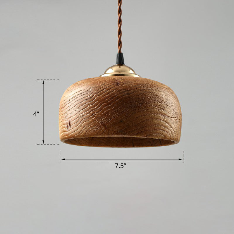 Nordic Wooden-Bowl Pendant Light - Single-Bulb Restaurant Suspension Lamp