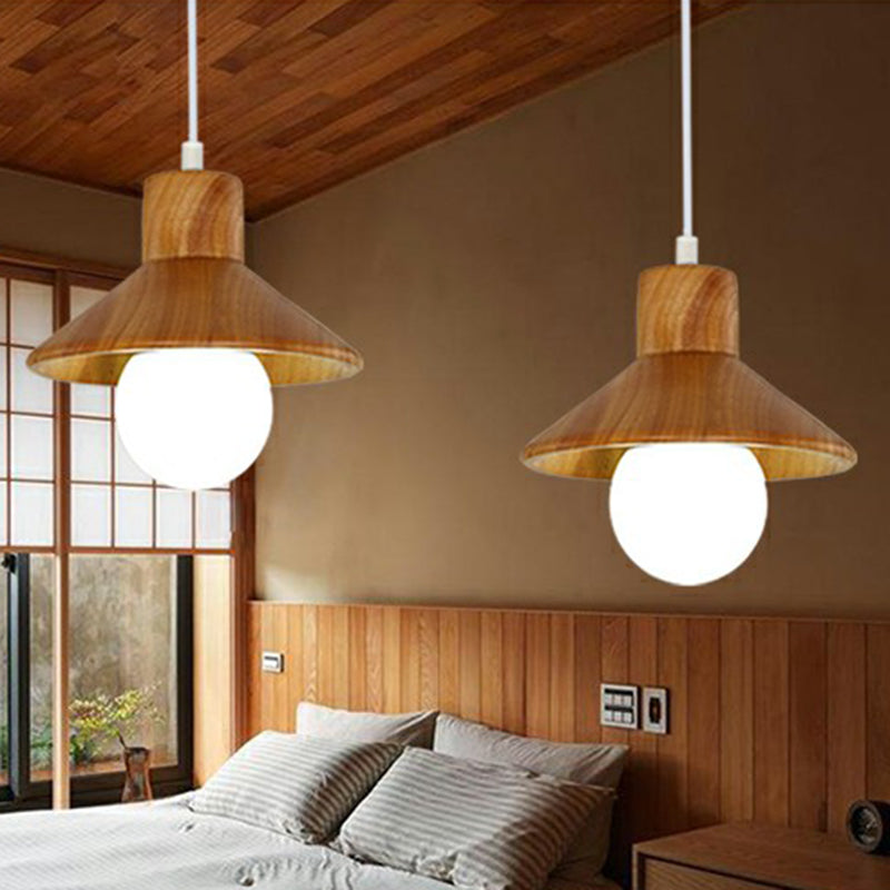Nordic Wooden Cone-Shaped Restaurant Pendant Lamp In Beige-White