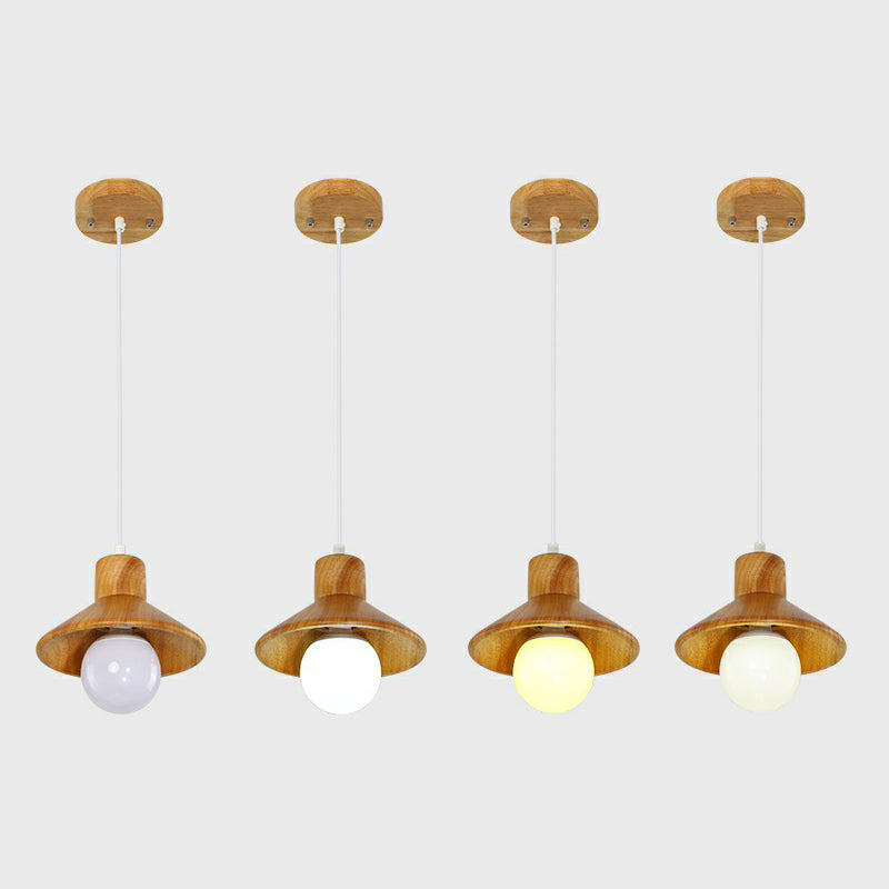 Wooden Cone Shaped Nordic Ceiling Light - Beige-White | Restaurant Hanging Lamp with 1 Head