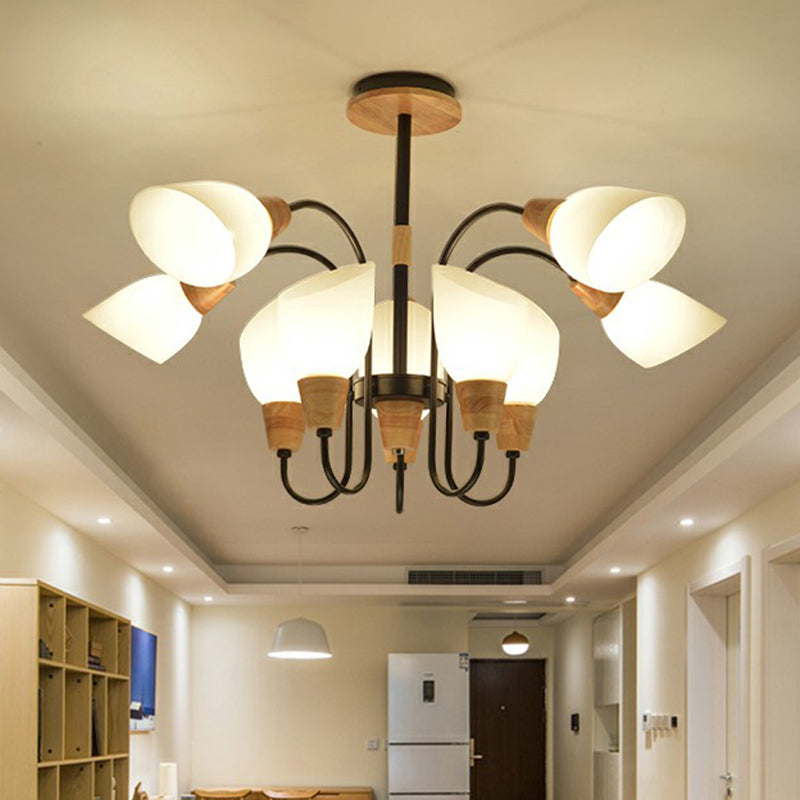 Lustre tulipe de style nordique avec verre crème et accents en bois