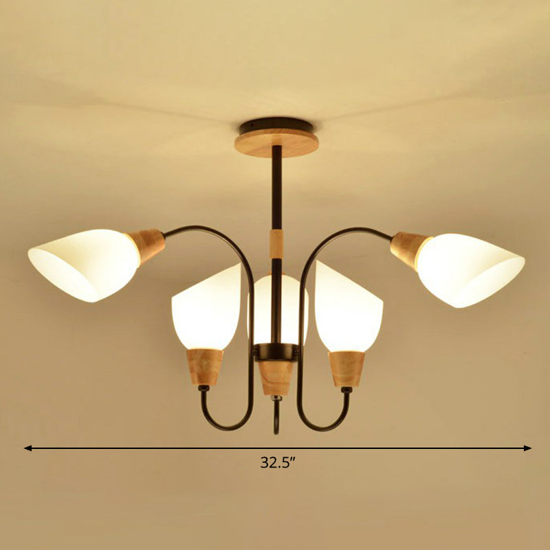 Lustre tulipe de style nordique avec verre crème et accents en bois