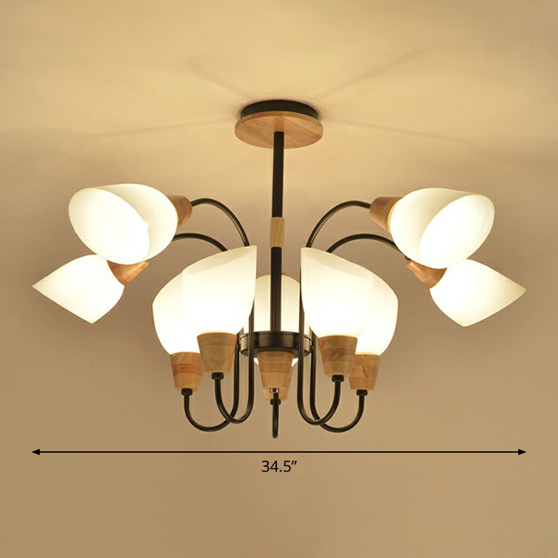 Lustre tulipe de style nordique avec verre crème et accents en bois