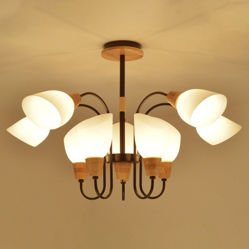 Lustre tulipe de style nordique avec verre crème et accents en bois