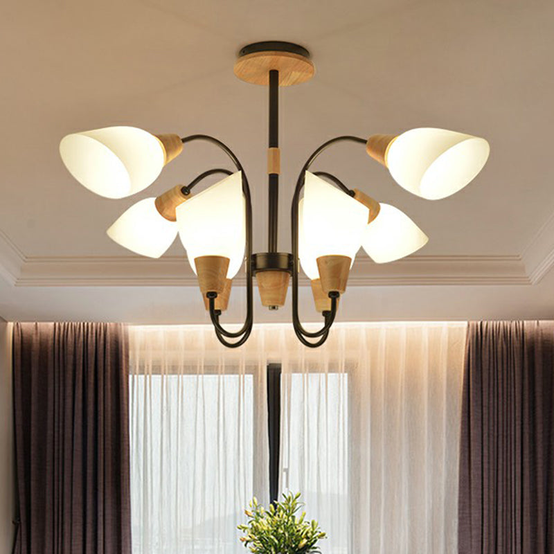 Lustre tulipe de style nordique avec verre crème et accents en bois