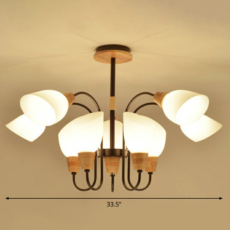 Lustre tulipe de style nordique avec verre crème et accents en bois